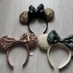 ミニーマウス耳カチューシャ3点セット スパンコール