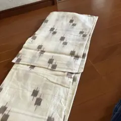 たゆたう着物帯＊絽波紋夏帯・白地に蒼グレー流水紋＋桜色うたかた模様