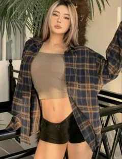 SHEIN シーイン DAZY チェック柄オーバーサイズシャツ ブルー イエロー