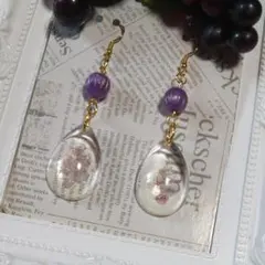 No.213  ローズクォーツ入り  ガラスチャーム  ハンドメイドピアス♡