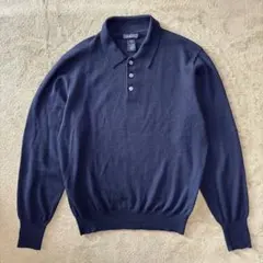 【極稀少】LAND'S END ウール100% ニットポロシャツ ネイビー