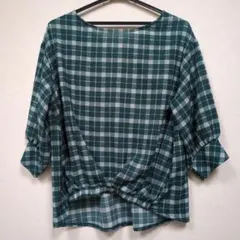 the shop tk　チェック柄 五分袖ブラウス グリーン系