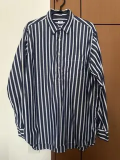 UNIQLO ユニクロ ストライプ プルオーバーシャツ 長袖 紺 白 メンズM