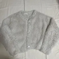 グレー ファー ボタン付きカーディガン