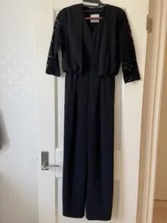 オールインワン ブラック レース袖 ワイドパンツ フォーマル パーティー M