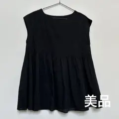 【美品】アツロウタヤマ　黒ノースリーブプリーツチュニック　36サイズ