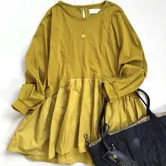 オペークドットクリップ　ペプラムチュニックブラウスM