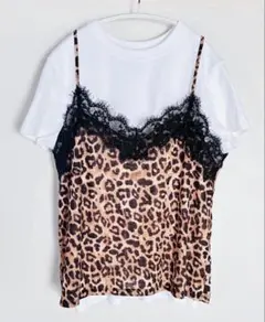ZARA ヒョウ柄 レースキャミソール L
