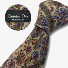 Christian Dior シルクネクタイ ペイズリー 花柄 ベージュ