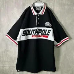 SOUTHPOLE ビッグロゴ 刺繍 ポロシャツ ゲームシャツ ハーフボタン 黒のサムネイル