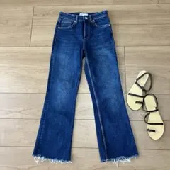 ZARA ステッチディテール フレアフィットデニムパンツ 34 リジッド 
