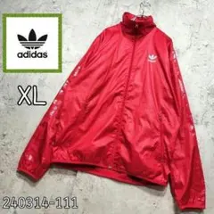 ★【人気】アディダス　ナイロンジャケット　ウインドブレーカー　レッド　XL