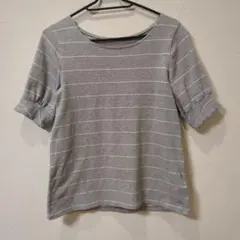 ボーダーカットソー (厚手)　グレーリボン付き