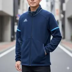 アディダス　トラックジャケット　ジャージ　ブルー　ワンポイント　長袖　ロゴ　L