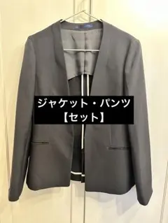 【AOKI LES MUES】ノーカラースーツ上下セット ネイビー系 M相当