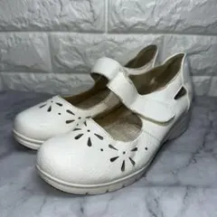 パンプス ストラップ ウエッジソール レザー コンフォートシューズ ホワイト 白