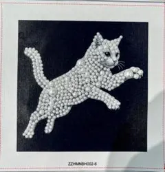パール装飾 猫のアートパネル【福祉ハンドメイド】