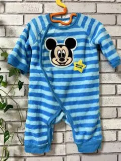 60〜70 ふわふわ　もこもこ　ミッキーマウスロンパース　長袖　冬春　青　水色