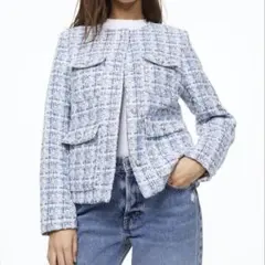 H&M ノーカラージャケット M ブルー系