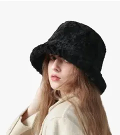 【試着のみ】ファー素材 バケットハット 黒