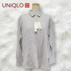 ユニクロ プレミアムリネンシャツ 長袖 L ライトグレー 麻100%