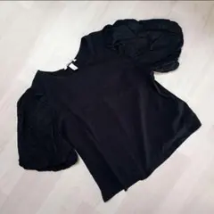 MH&M ブラック パフスリーブ Tシャツ Lサイズ　ショート丈　トップス
