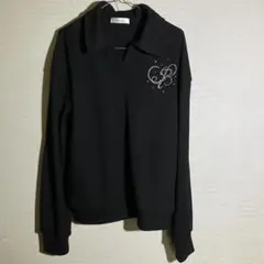 リブ編み黒長袖セーター ビジュー付き