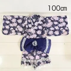 浴衣ドレス　100㎝ 帯付き　女の子　パープル 甚平　セパレート
