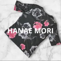 【美品】HANAE MORI 半袖Tシャツ 花柄 ローズ M 黒 ピンク