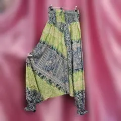 新品更にOFF❤ペイズリー柄 サルエルパンツ グリーン系9632