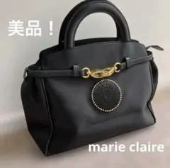 marie claire ブラック ハンドバッグ　自立バック　ロゴエンブレム