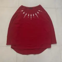 ビジューニット 大きめサイズ 4L レッド きれいめカジュアル オーバーサイズ