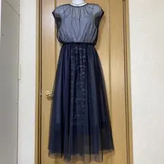 新品ミモレ丈パーティードレス　ネイビー