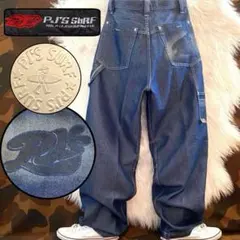PJ'S SURF デニム ペインターパンツ プリントロゴ サーフ 光沢 B系