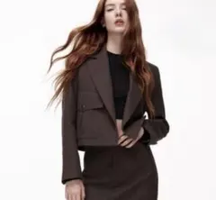 ZARA ブラウン クロップドテーラードジャケット