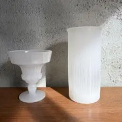 昭和レトロ ミルクガラス 花瓶＆コンポート皿 2点セット 乳白色 ヴィンテージ