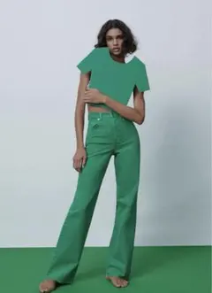 zara woman ワイドデニム　グリーンのサムネイル