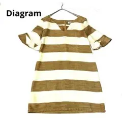 ダイアグラム フリル袖 ワンピース 綿　麻 ボーダー　サイズ36