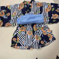 OCEAN&GROUND 花柄浴衣ワンピース　帯セット　110 紺色