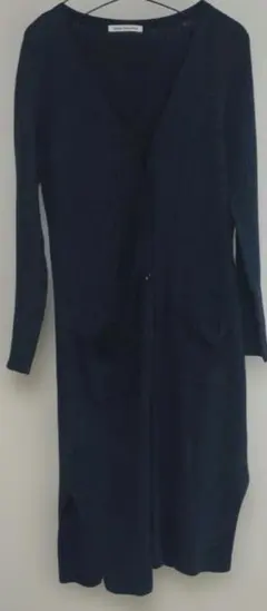 ネイビー ロングカーディガン ボタン付き