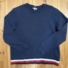 トミーヒルフィガー ネイビー スウェットトレーナー ストライプ