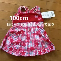 女の子　ワンピース水着　100cm 赤　お花柄