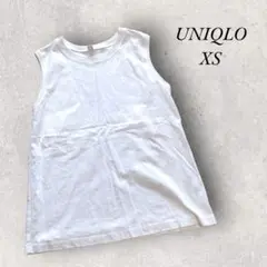 UNIQLO XS コットンノースリーブT シンプル カジュアル ノーカラー 白