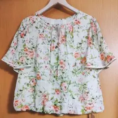エストネーション　ブラウス　フラワー　ペプラム　半袖　花柄　シャツ　美品　リボン エストネーション ブラウス フラワー ペプラム 半袖 花柄 シャツ 美品