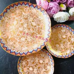 豪華絢爛 其泉作 色絵金彩鳳凰文 三足 盛皿 取皿 1枚 中皿 2枚 逸品