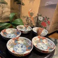 幕末〜明治　染錦　大なます皿　五客　深鉢　古伊万里 幕末〜明治 染錦 大なます皿 五客 深鉢 古伊万里 - メルカリ