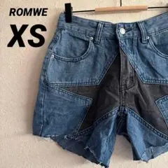 ロムウェ 星柄 デニム ショートパンツ XS 異素材 切り替え カットオフ