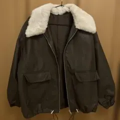ボア襟 フェイクレザージャケット ブラウンのサムネイル