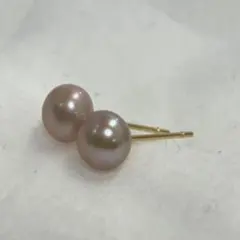 04 パールピアス　池蝶真珠　淡水真珠　6.4mm サージカルステンレス