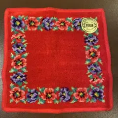 未使用品　FEILER 花柄 赤 タオルハンカチ　20cm